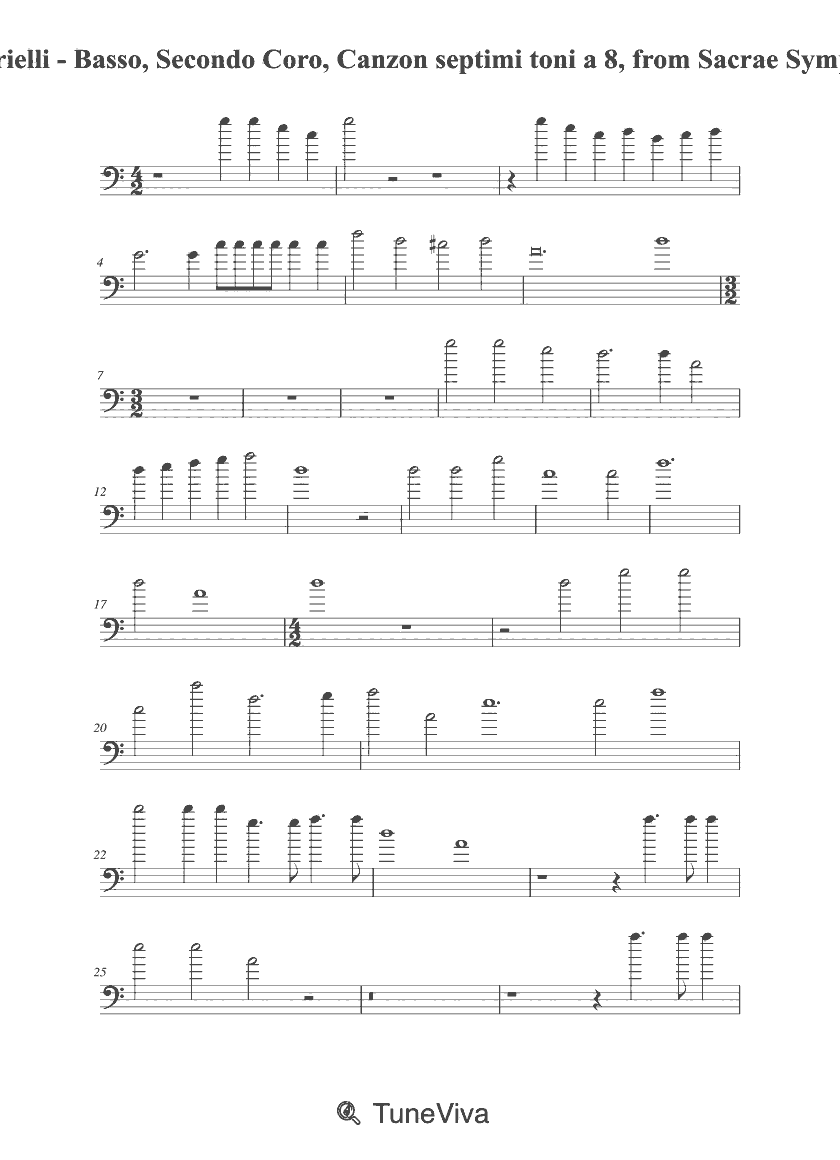 Giovanni Gabrielli - Basso, Secondo Coro, Canzon septimi toni a 8, from Sacrae Symphoniae (1597)