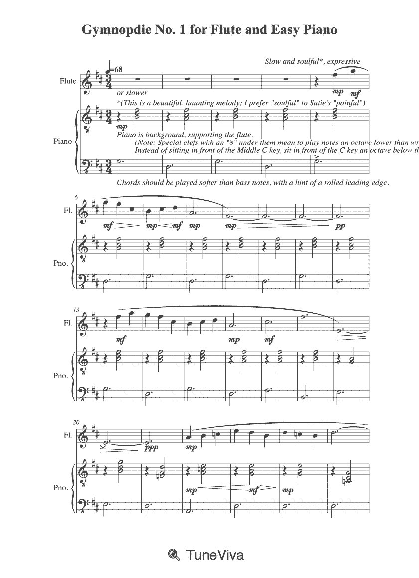 Gymnopdie No. 1 for Flute and Easy Piano