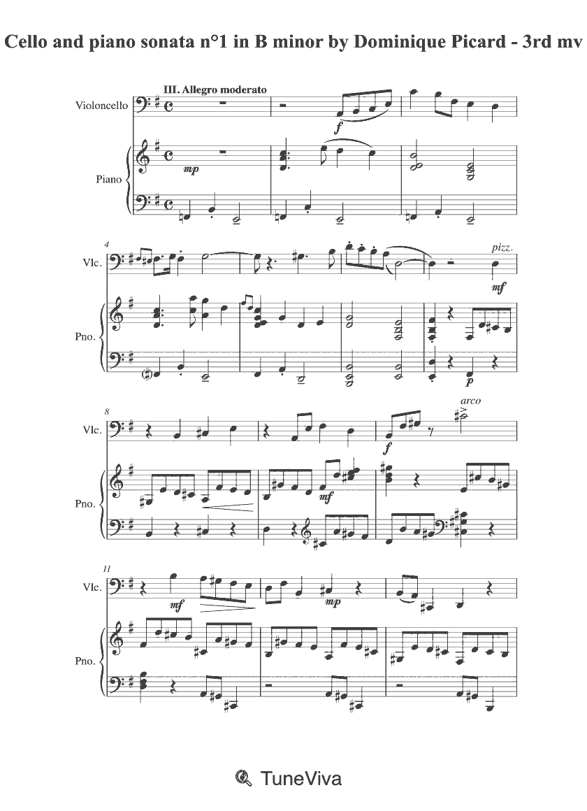 Cello and piano sonata n°1 in B minor by Dominique Picard - 3rd mv