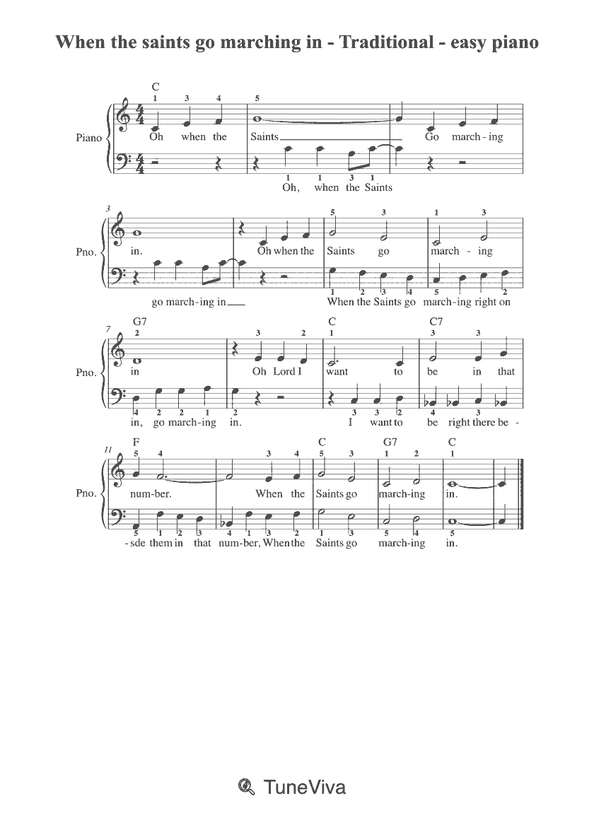 When the saints go marching in - Traditional - easy piano