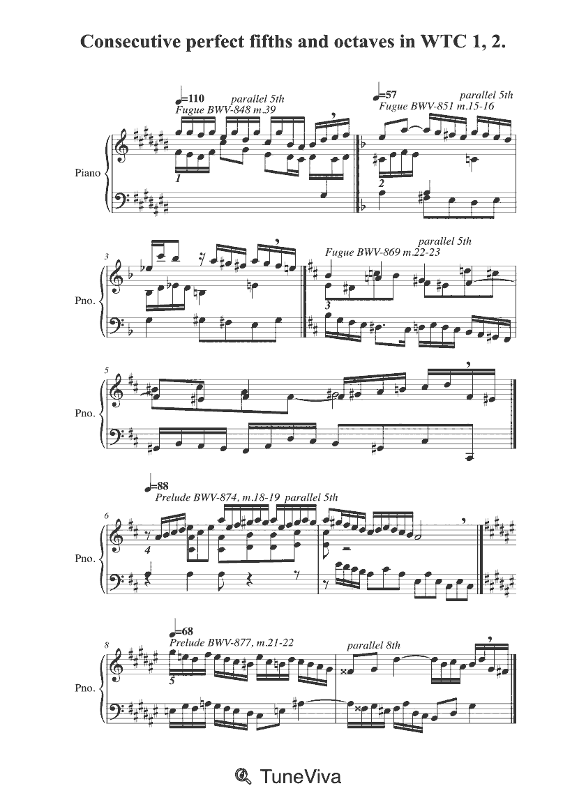 Consecutive perfect fifths and octaves in WTC 1, 2.