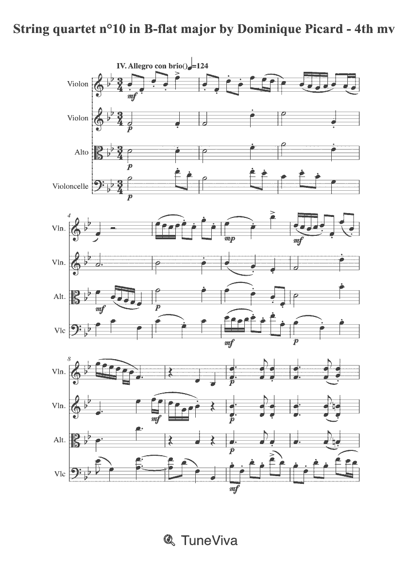 String quartet n°10 in B-flat major by Dominique Picard - 4th mv