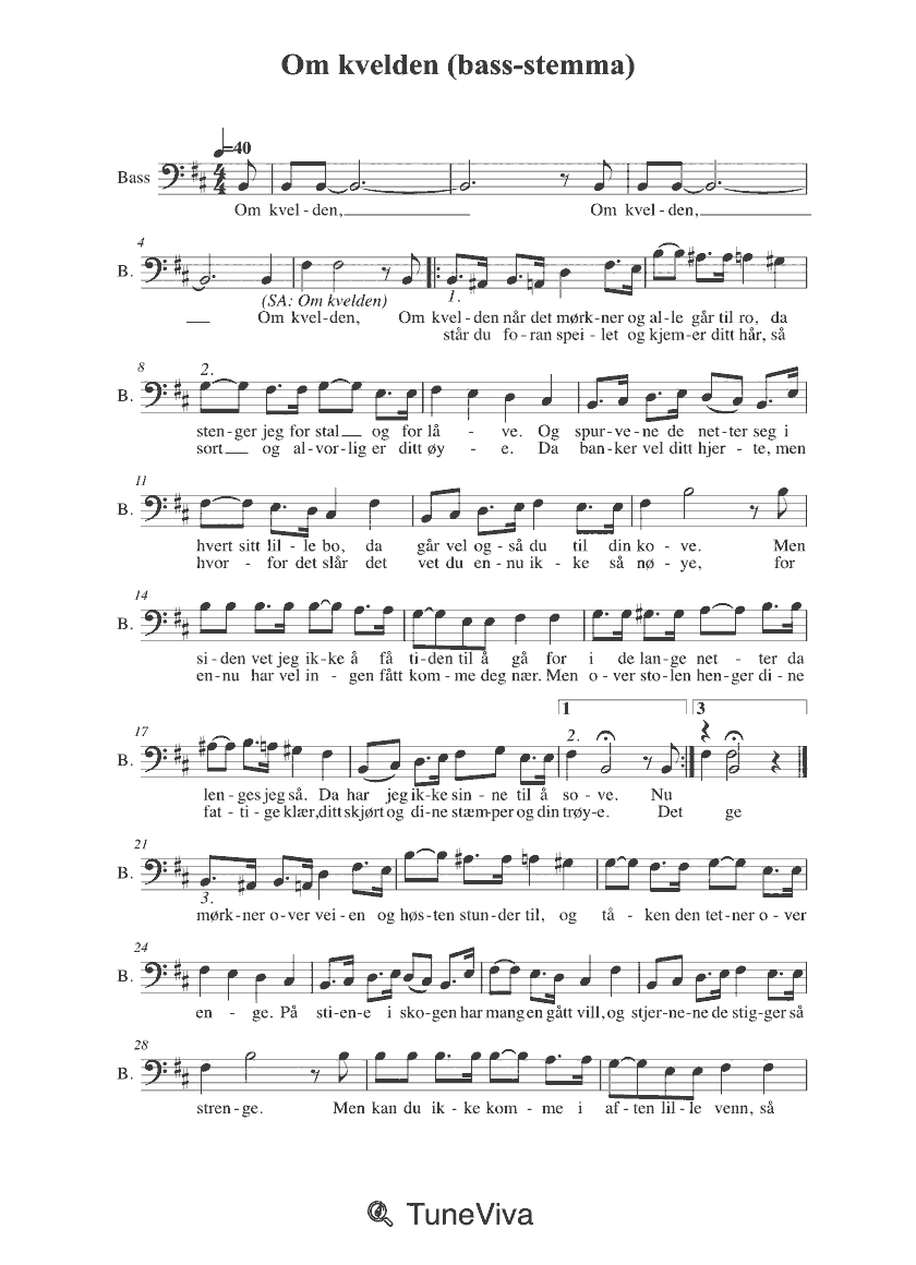 Om kvelden (bass-stemma)