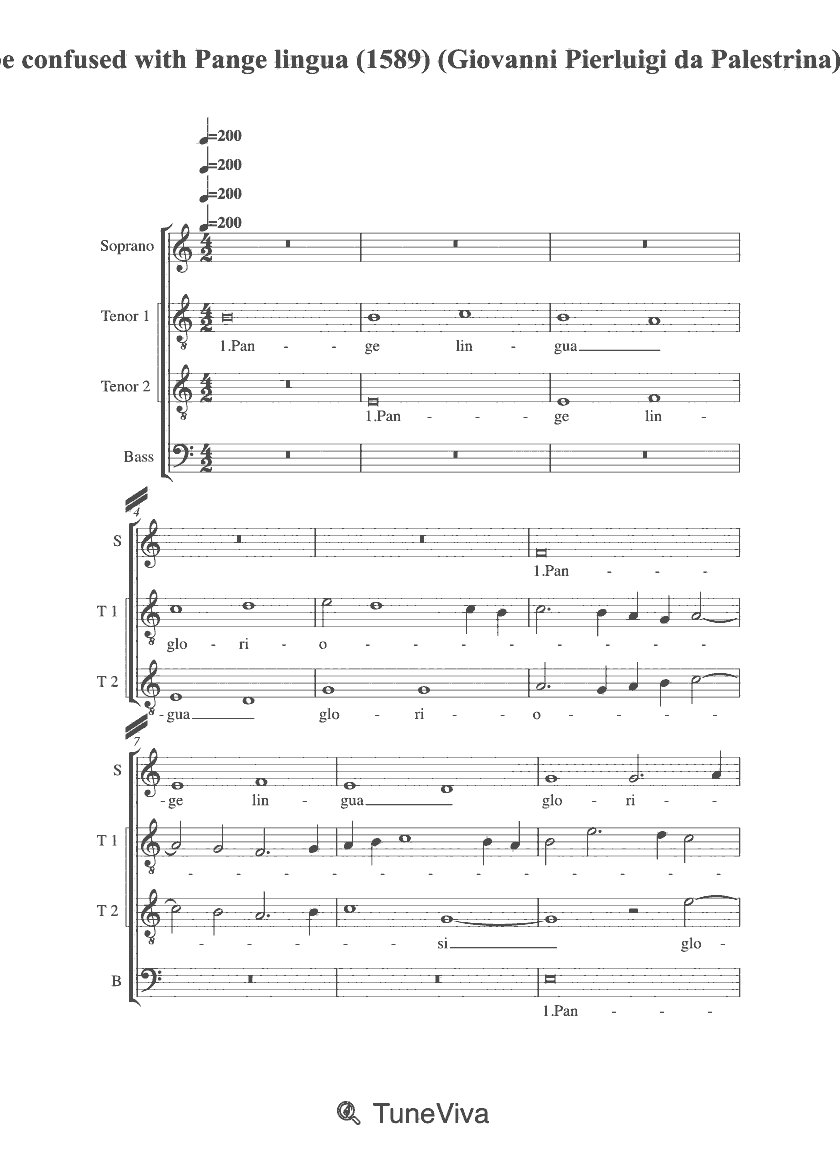 Pange lingua, opera dubia (not to be confused with Pange lingua (1589) (Giovanni Pierluigi da Palestrina)) - Giovanni Pierluigi da Palestrina
